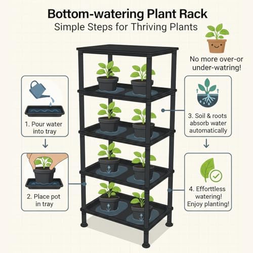 RooTrimmer 5-Tier Seed Starter Trays, Plant Stand, with Bottom-Watering Design– Reinforced Thickened Shelf for Small Pots, Balcony/Indoor Seed Starting & Greenhouse, Black - Image 3