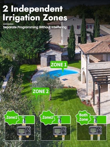 Insoma Water Timer 2 Zone, Programmable Irrigation Sprinkler Timer for Garden Hose, Outdoor Hose Faucet Timers with Rain Delay/Manual/Auto Modes, IPX5 Waterproof for Drip System & Lawn - Image 2