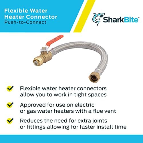 SharkBite 3/4 Inch Ball Valve x 3/4 Inch FIP x 18 Inch Stainless Steel Flexible Water Heater Connector, Push to Connect Brass Plumbing Fitting, PEX Pipe, Copper, CPVC, PE-RT, HDPE, U3088FLEX18BVLF - Image 4