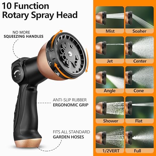 75FT Garden Hose w/10 Function Spray Nozzle, 2026 Ultra Lightweight Water Hoses, 3/4" Brass Connectors- Durable, Lightweight & Flexible Water Pipe for Outdoor & Gardening(Black Rose gold) - Image 7