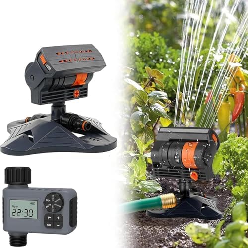 16-Nozzle Oscillating Sprinkler with Dual-Zone Sprinkler Water Timer, 2026 Upgraded Mini Turbo Oscillating Water Sprinklers for Lawn Yard Garden Watering (Standard, with Single-Zone Timer) by Unknown