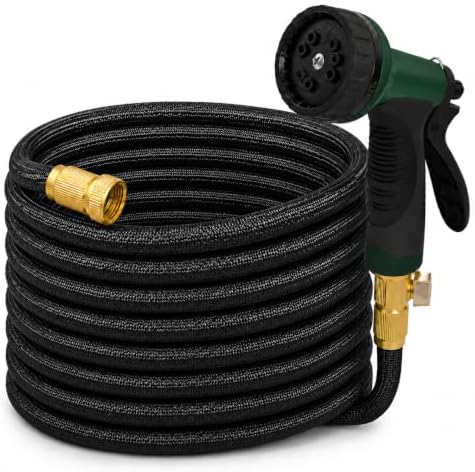 Black Non Expandable Garden Hose 50ft with 10 Function Nozzle, Lightweight 50 ft Water Hose for Yard, Lawn, Camping by StartYourHappyGardenLife