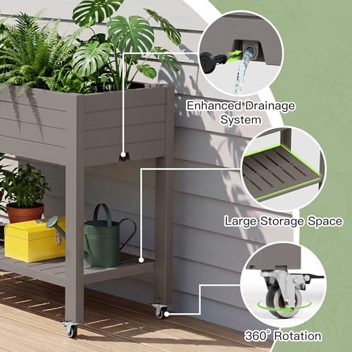 Fancyango Raised Garden Bed with Wheels 33.7" H -Medium Gray - Image 5