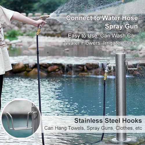 Stainless Steel Cylindrical Water Column, Freestanding Hydrant with Faucet, Garden Hose Holder for Courtyard Irrigation Washing Villa Decoration(86x13cm/34x5in) - Image 5