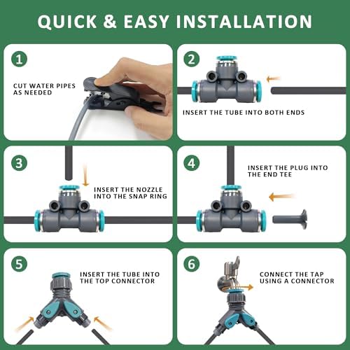 Drip Irrigation System 100FT 1/4", 360°Adjustable Garden Watering System with 16pcs Copper Nozzles, Drip Irrigation Kit for Outdoor Plants, Greenhouse Watering System - Image 6