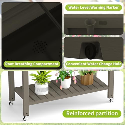 Elevated Raised Garden Bed with Wheels,Outdoor Large Resin Patio Planter Box Stand Divisible with Drain Plug,Water Monitor for Plants Vegetables Flowers Fruits(Grey,43.31 * 17.72 * 33.66) - Image 5