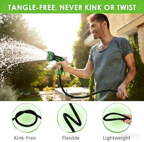 100ft Non-Expanding Garden Hose, 3/4" GHT Kink-Free Water Hose with 10 Function Nozzle, Flexible Outdoor Hose for Yard, Garden, Car Washing - Image 5