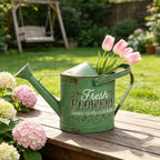 Vintage Metal Watering Can with Fresh Flowers Emboss Garden Decorative Watering Pot Farmhouse Water Can for Home Indoor Outdoor Garden Balcony Courtyard (Green) by Unknown
