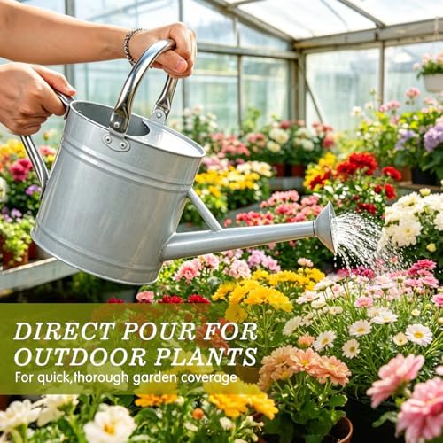 Galvanized Steel Watering Can for Outdoor&Indoor Plants，1 Gallon - Image 3
