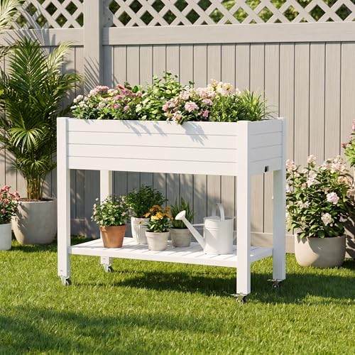 Fancyango Raised Garden Bed with Wheels 33.7" H -Medium Ashen - Image 6