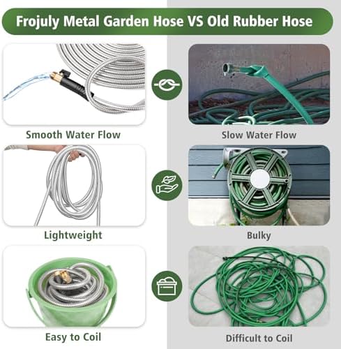 Metal Garden Hose 100 ft Stainless Steel Water Hose Heavy Duty Flexible Lightweight Durable Long No Kink Hoses Pipe with 10 Function Nozzle Strong 3/4’’ Solid Brass Fitting for Outdoor Yard - Image 6