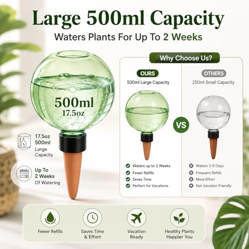 Large Plant Watering Ball 17.6 oz- Top-Fill-Self Water Planter Indoor/Outdoor Plastic Slow-Release Water Ball Terracotta for Plants (4, Pink) - Image 4
