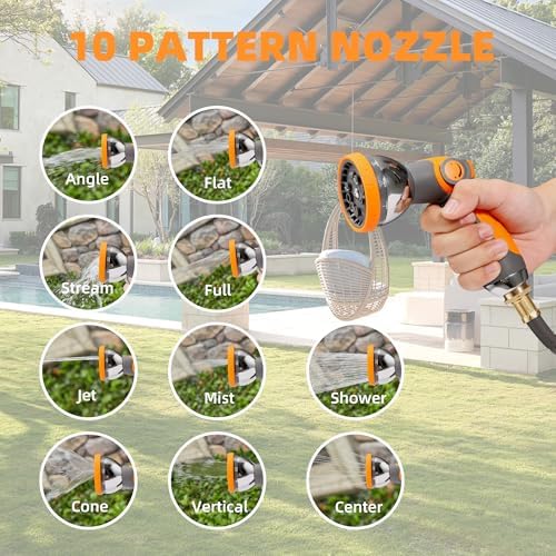 Retractable Garden Hose Reel, 1/2 inch x 100 ft Water Hose Reel Wall Mounted, Any Length Lock, Slow Auto-Rewind, 180°Swivel Bracket & 10 Pattern Nozzle - Image 5