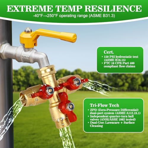 3 Way Hose Splitter, Solid Brass High Volume 3 Way Hose Splitter Valve with Metal Handle, Heavy Duty High Flow Spigot Splitter with Shut off Valve, 3/4 Inch Garden Tap Splitter - Image 6