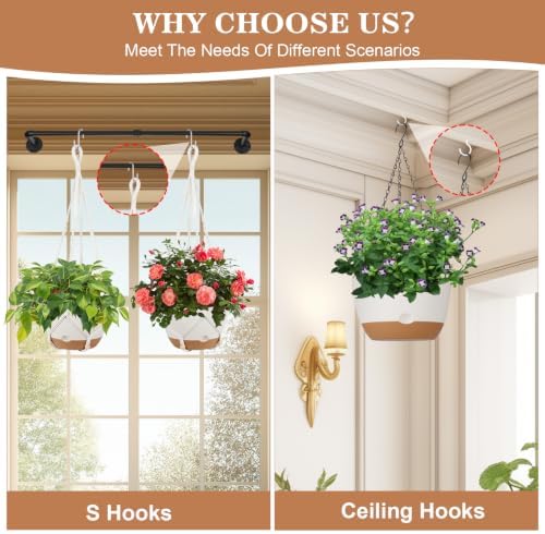3 Pack Hanging Pot for Indoor Plants, 10inch Self-Watering Hanging Planter, Macrame Plant Hanger with Pot, Metal Chain, S & Ceiling Hooks, Removable Saucer and Drainage Holes for Garden Home - White - Image 3