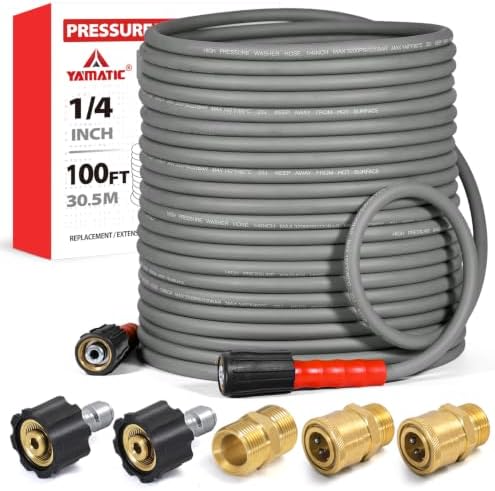 YAMATIC Flexible Pressure Washer Hose 100 FT 1/4", M22-14mm Females by YAMATIC