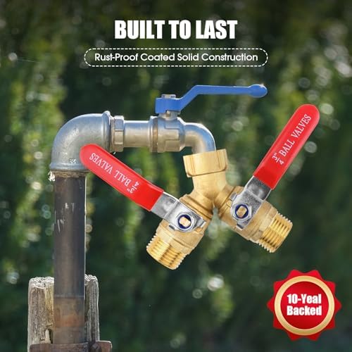 Hose Splitter 2 Way Heavy Duty, 3/4 Inch GHT Thread Y Valve Connector with Stainless Steel Long Handle, Full Flow Garden Brass Hose Splitter for Outdoor Watering, Irrigation, Washing - Image 5