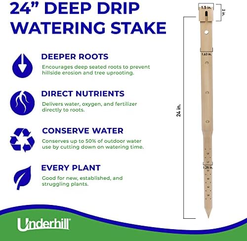 Underhill Deep Drip Irrigation Stakes 24-1/2-Inch, Case of 25 Watering Spikes for Trees with Medium Depth Roots, Drip System Tubes, A-DD24-25 - Image 2