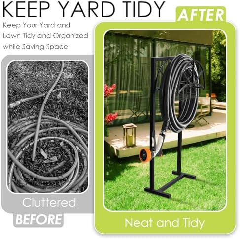 Garden Hose Holder, Metal Hose Storage Rack Holds 150Ft Hose, Freestanding Water Hose Reel Stand for Outside Garden Yard Lawn - Image 6