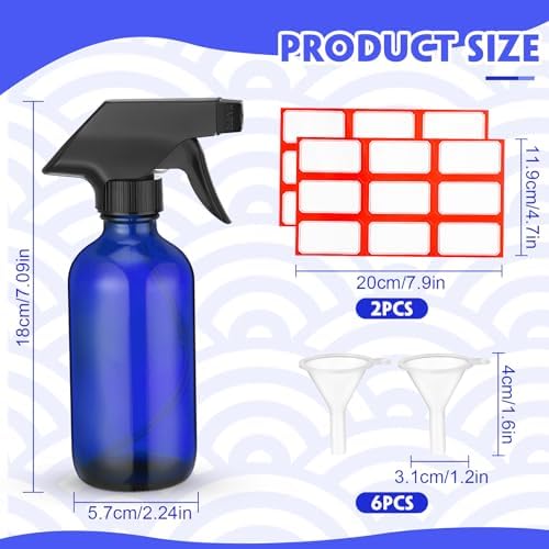 Norme 12 Pcs 8 oz Glass Spray Bottles, Funnels and Labels, Blue, Classic - Image 2