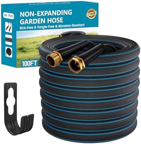 100FT Non-Expanding Garden Hose, Ultra Lightweight Water Hose, Kink-Free, Burst-Resistant, Durable & Flexible Hose, All-Weather Outdoor Hose for Lawn & Garden, Car Washing by Amolok