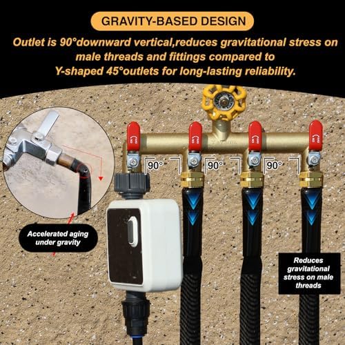 4 Way Garden Hose Splitter, 3/4" GHT Outdoor Water Spigot Splitter - Image 5