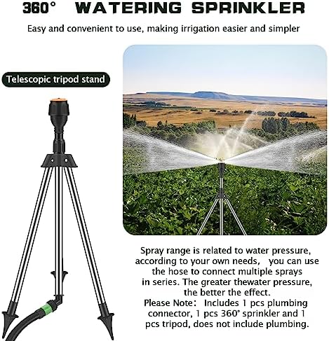 Tripod Sprinklers for Yard, 360 Degree Rotating Lawn Sprinkler, Large Area Coverage, Automatic Rotating Irrigation, Black Plastic & Stainless Steel Rotary Sprinkler - Image 6