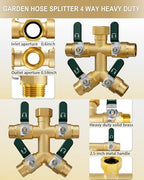 EBH Garden Hose Splitter 4 Way, Heavy Duty Solid Brass Hose Splitter with Shutoff Valves, Water Spigot Splitter With 304 Stainless Steel Handle, Full Flow Outdoor Faucet Splitter, 3/4" GHT Thread - Image 3