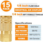SUNGATOR 15-PCS Brass 1/4" Air Line Quick Connect Fittings, FNPT Coupler - Image 2
