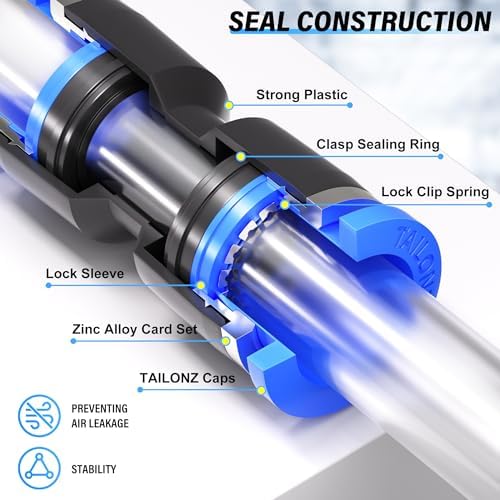 TAILONZ PNEUMATIC 1/4"3/8"1/2"1/8" Blue Push to Connect Fittings Air Hose Fittings,Threaded Connection Kits, Suitable for Nylon Tube PU Tube Air Tube and Other Connection Kits（Pack of 58） - Image 6