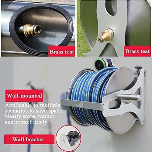 Stainless Steel Hose Reel with Lid - Wall Mounted/Portable Garden Water Hose Reel Set for Lawn, Farm, Patio - Durable Steel Construction - Image 3