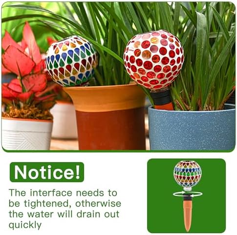 SAVENNA Mosaic Plant Watering Globes with Terracotta Spikes, 17oz Glass Self Watering Globes for Indoor & Outdoor Potted Plants, Decorative Water Drippers, Set of 2 - Image 3