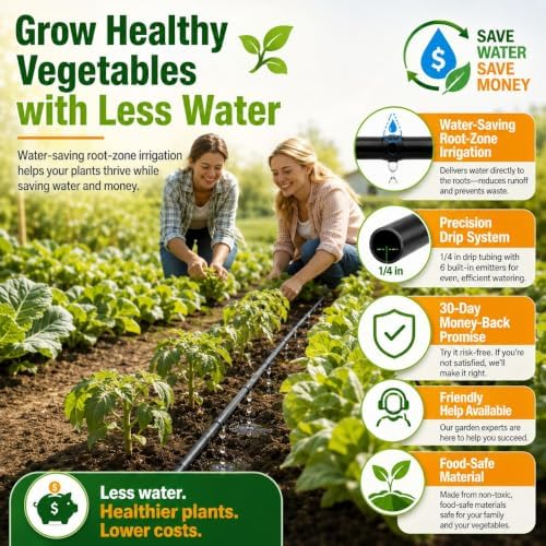 1/4 Drip Irrigation Tubing 200FT, Built-in 0.5 GPH Emitters, 6 Inch Spacing - Image 4