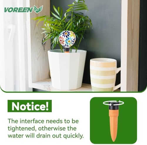 VOREEN Mosaic Glass Plant Watering Globes 2 Pack 500ml with Terracotta Spikes, Handmade Self-Watering Stakes for Indoor/Outdoor, Gift for Garden Lover,Multi Colored Flowers - Image 3