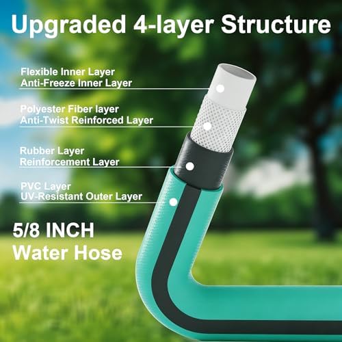 Heavy Duty Garden Hose 100 ft x 5/8", Water Hose with 10-Pattern Nozzle - Image 6
