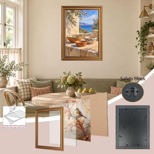 Three Ceramic Bowls on Terrace Gold Framed Poster for Dining Room Wall Art - Image 4