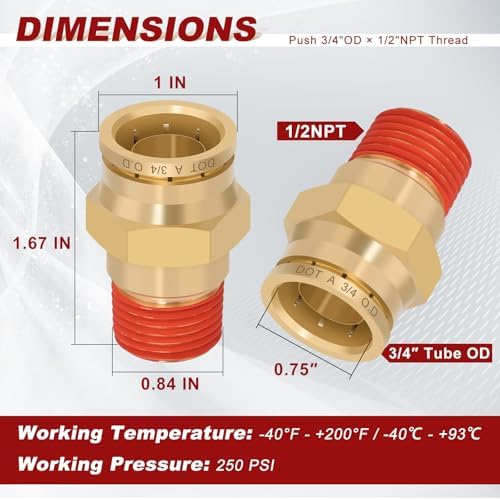 DOT Approved Male Straight Brass Union 3/4" Tube x 1/2" NPT, 10PCS - Image 5
