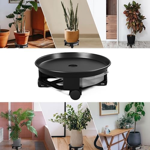 1 Pack 15" Black Plant Caddy with Easy Moving Caster Wheels and a Water Container Round Movable Planter Dolly Trolley Tray Pallet Outdoor Indoor Tree Flower Stand Planter - Image 5