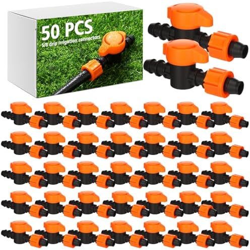 Tujoe 50 Pcs Pipe Bypass Locknut Valve 5/8 Inch Universal On/Off Valve Barb Drip Tubing Fittings Barbed Compatible with Most 16-17 mm Garden Hose Tubing Sprinkler Systems by Tujoe
