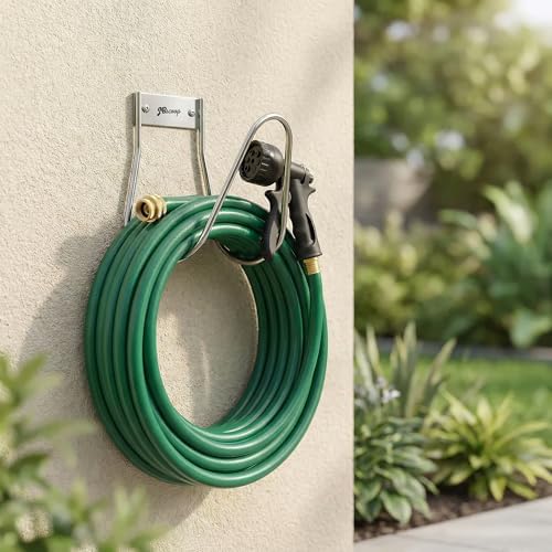 JBscoop Garden Hose Holder Stainless Steel Small Wall Mount Garden Hose Hook, Ideal for Water, Air, Hydraulic Hose, Ropes, Extension Cords Heavy Duty & Rust Proof Large Set of 2 - Image 2