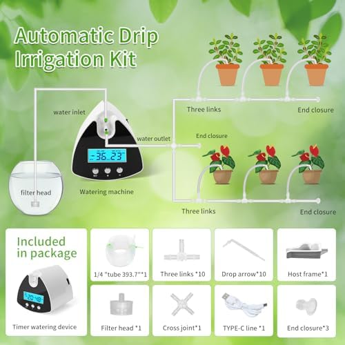 Automatic Plant Waterer Indoor | Drip Irrigation System with LED Display, Self-Priming Pump & 10 Drip Emitters - Image 5