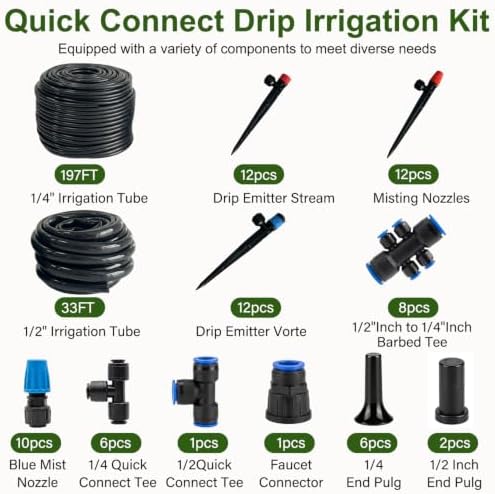 Drip Irrigation System Kit, 230FT Quick-Connect Garden Watering System with 1/2" & 1/4" Tubing Hose, Auto Water Saving Irrigation for Raised Bed, Lawn, Greenhouse, Patio - Image 2