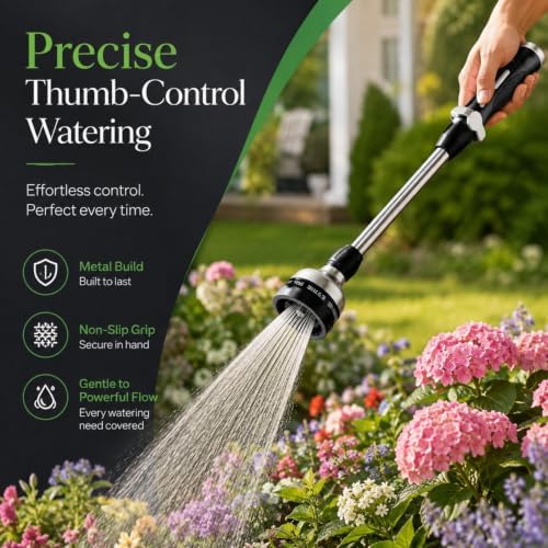 Heavy Duty 16 Inch Metal Watering Wand Garden Hose 9 Spray Patterns - Image 2