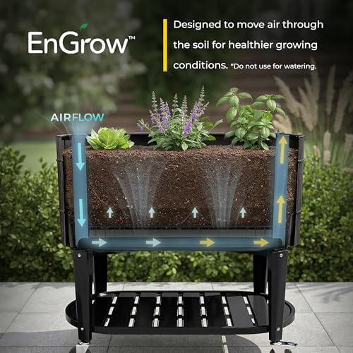 Permasteel Raised Garden Bed with Legs, 40×20×37 in, Planter Box with EnGrow™ TrueSoil™ Technology for Vegetables, Flowers, Herbs, and Fruit, Outdoor Indoor, Storage Shelf, Wood Brown - Image 2