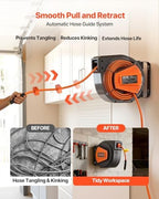 VEVOR Retractable Air Hose Reel, 1/4 Inch x 50 FT Hybrid Air Hose Max 300PSI, Enclosed Air-Compressor Hoses Reel Auto Rewind with 6.6 ft Lead in & Blow Gun, 180° Swivel Ceiling/Wall Mount - Image 4