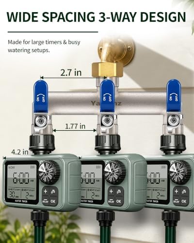 3-Way Garden Hose Splitter, Heavy-Duty Brass, 3/4" GHT, Blue - Image 5