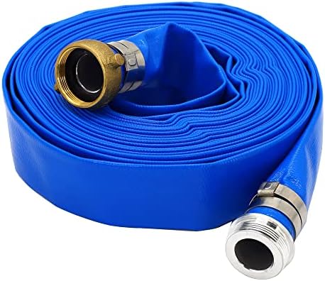 DAVCO 1" ID x 25 ft Pool Backwash Hose, Heavy Duty Reinforced Blue PVC Lay Flat Water Discharge Pump Hoses For Swimming Drain Pools and Clean Filters, With Aluminum Pin Lug Fittings by DAVCO