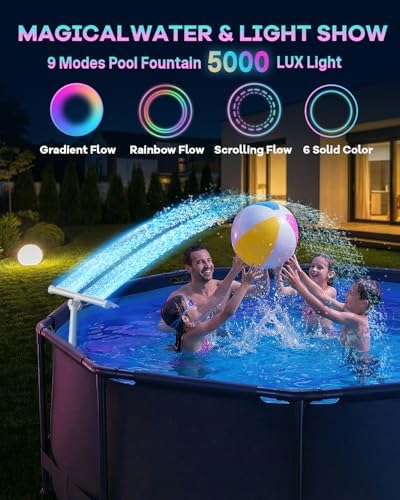 Pool Fountain for Above Ground Pools with 10-Color Lights, 360° Adjustable Water Sprinkler Dual High-Pressure Spray - Image 3