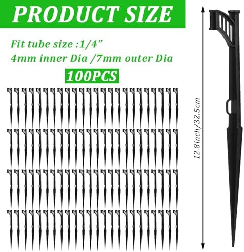 100 Pcs 12.8" Irrigation Drip Support Stakes 1/4 Inch Drip Irrigation Stakes for 1/4 Inch Drip Irrigation Tubing Hose Holder Drip Irrigation Support Stakes for Gardens Irrigation Supplies - Image 2