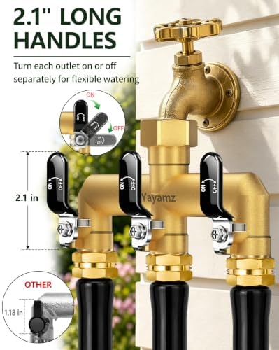 3-Way Garden Hose Splitter, Heavy-Duty Brass, 3/4" GHT, Black - Image 6